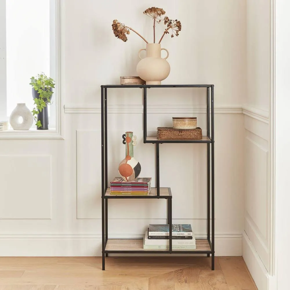 sweeek 4-level Industrial Bookshelf In Metal & Wood Effect in Light Brown