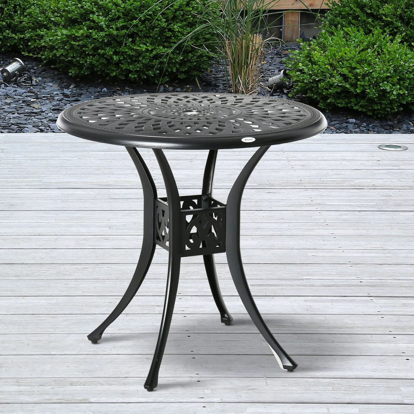 OUTSUNNY 78cm Round Garden Dining Table Only with Parasol Hole Cast Aluminium in Black