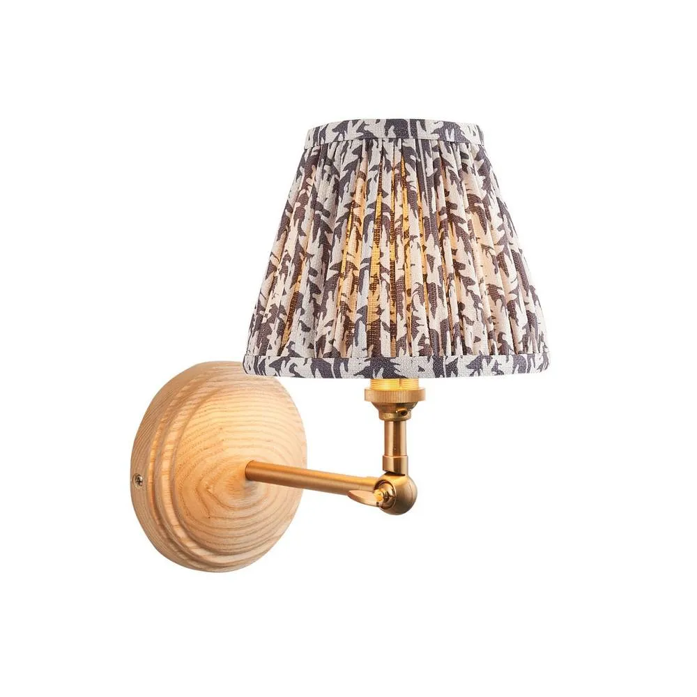 Netlighting Wood Wing Ash Wood Wall Light Grey Fabric Leaf Shade 16cm B22
