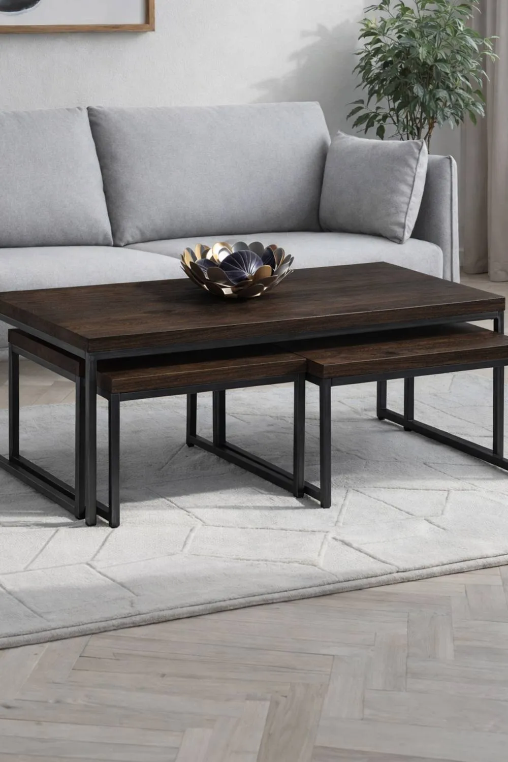 Julian Bowen Brooklyn Rectangular Coffee Table with 2 Nesting Tables in Dark Brown
