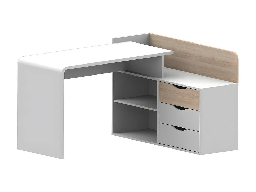 Vente-unique Corner Desk - MDF - 3 Drawers & 2 Open Compartments - White & Oak in Light Oak 2