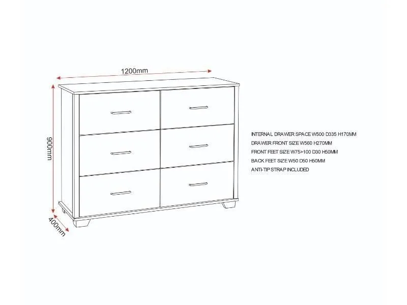 Seconique Oliver 6 Drawer Chest in Light Oak 6