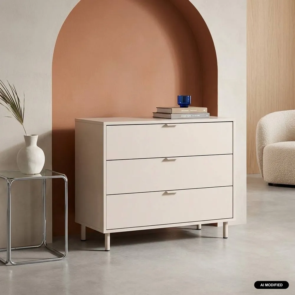 sweeek Chest of 3 drawers wood decor & metal in Beige 1