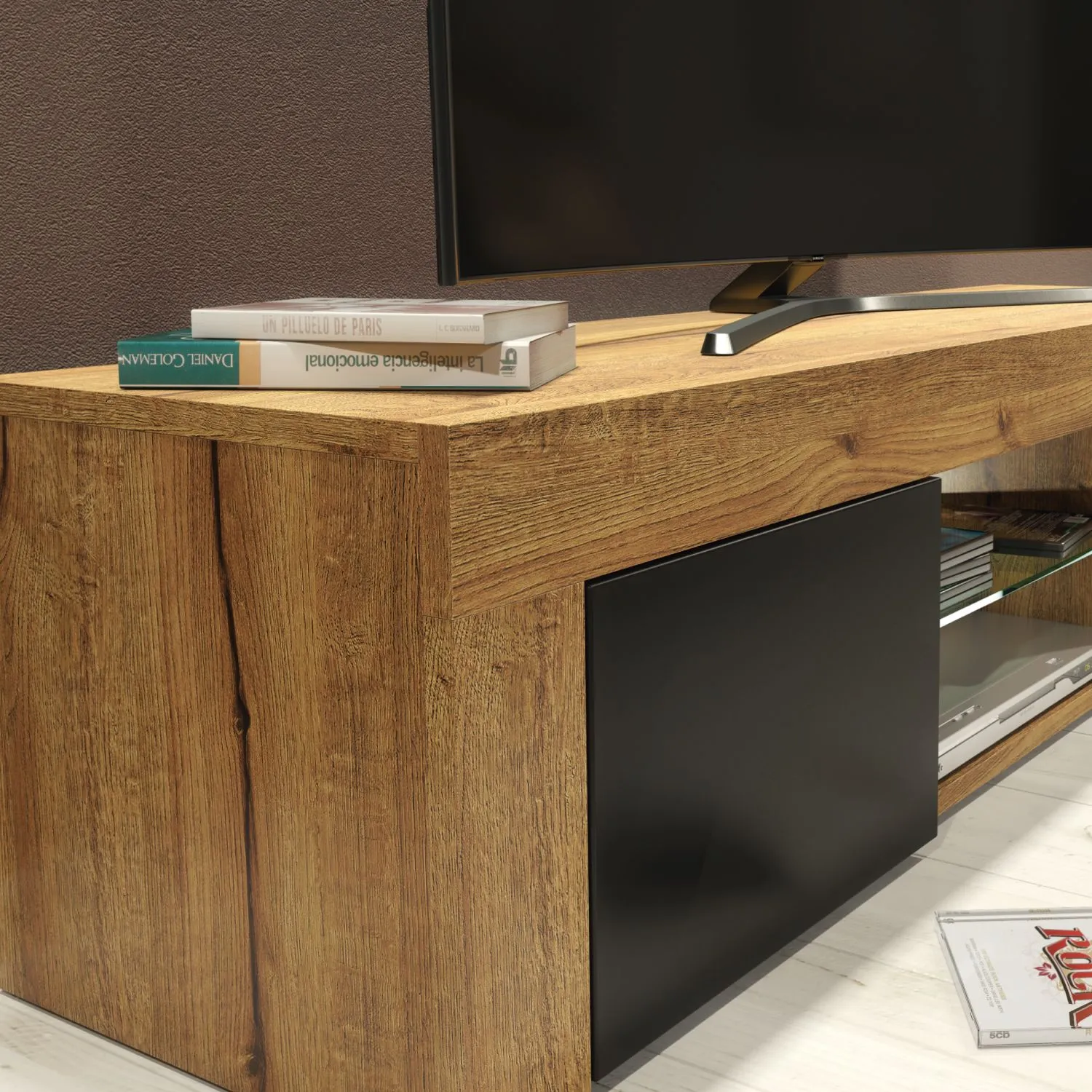 Creative Furniture Loom TV Unit 130cm - Minimalist Cabinet with Matte Finish & LED Lights in Brown 6