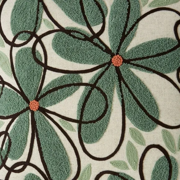 Crewel Work Floral Square Cushion 4