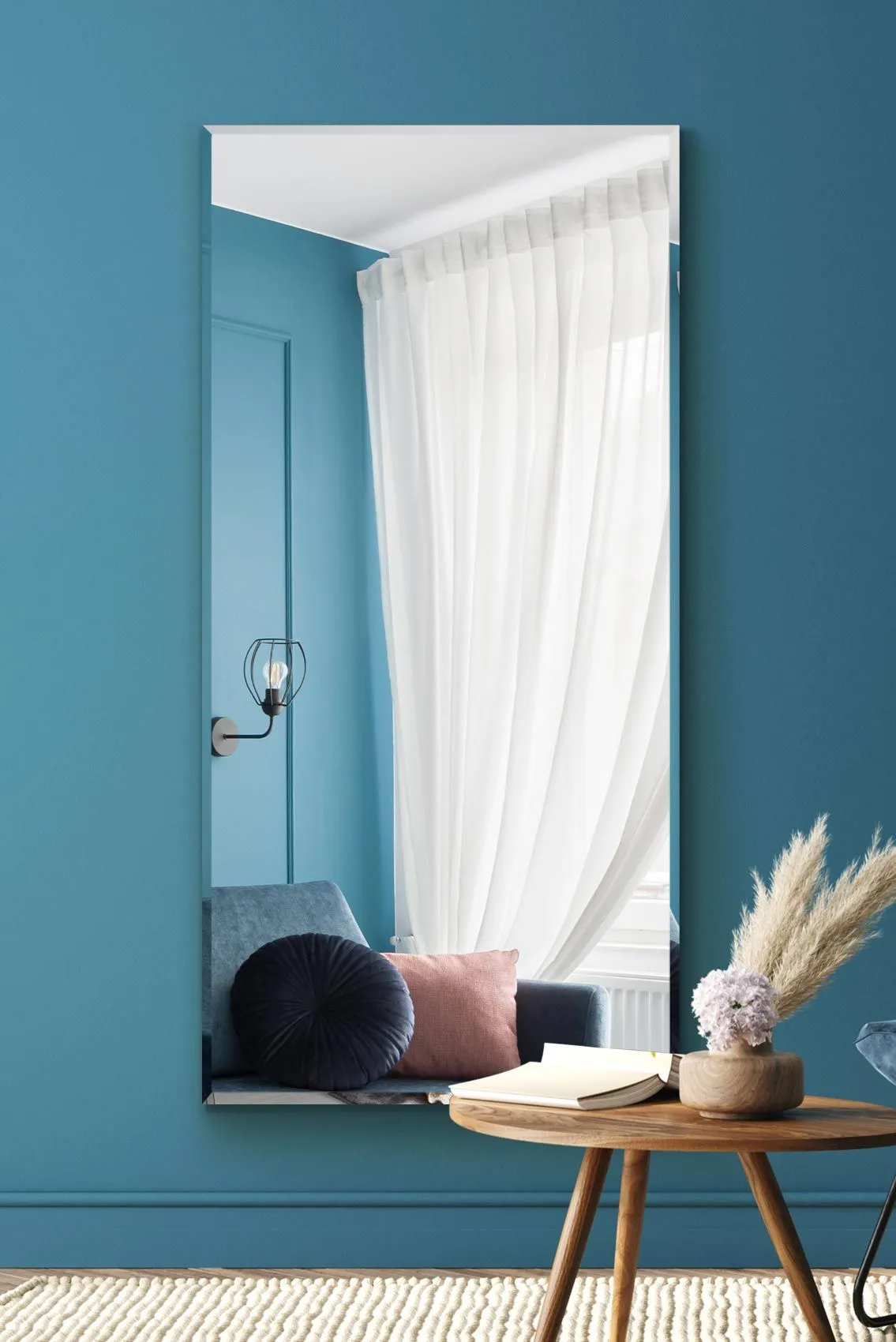 MirrorOutlet All Glass Modern Bevelled Wall or Leaner Mirror 59" X 24" (150x60CM) in Silver