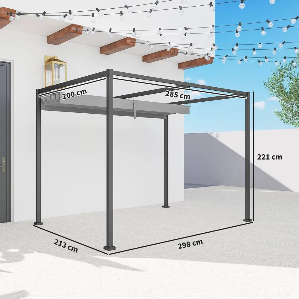OUTSUNNY Metal Pergola Gazebo Patio Sunshelter Retractable Canopy in Grey 3