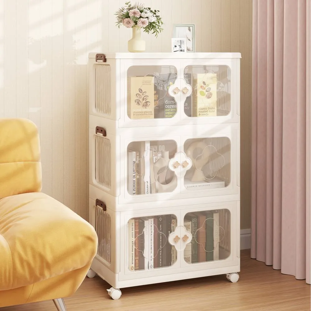 Costway 159L Storage Bins Stackable Storage Containers with Lid & Wheels-White in White 2