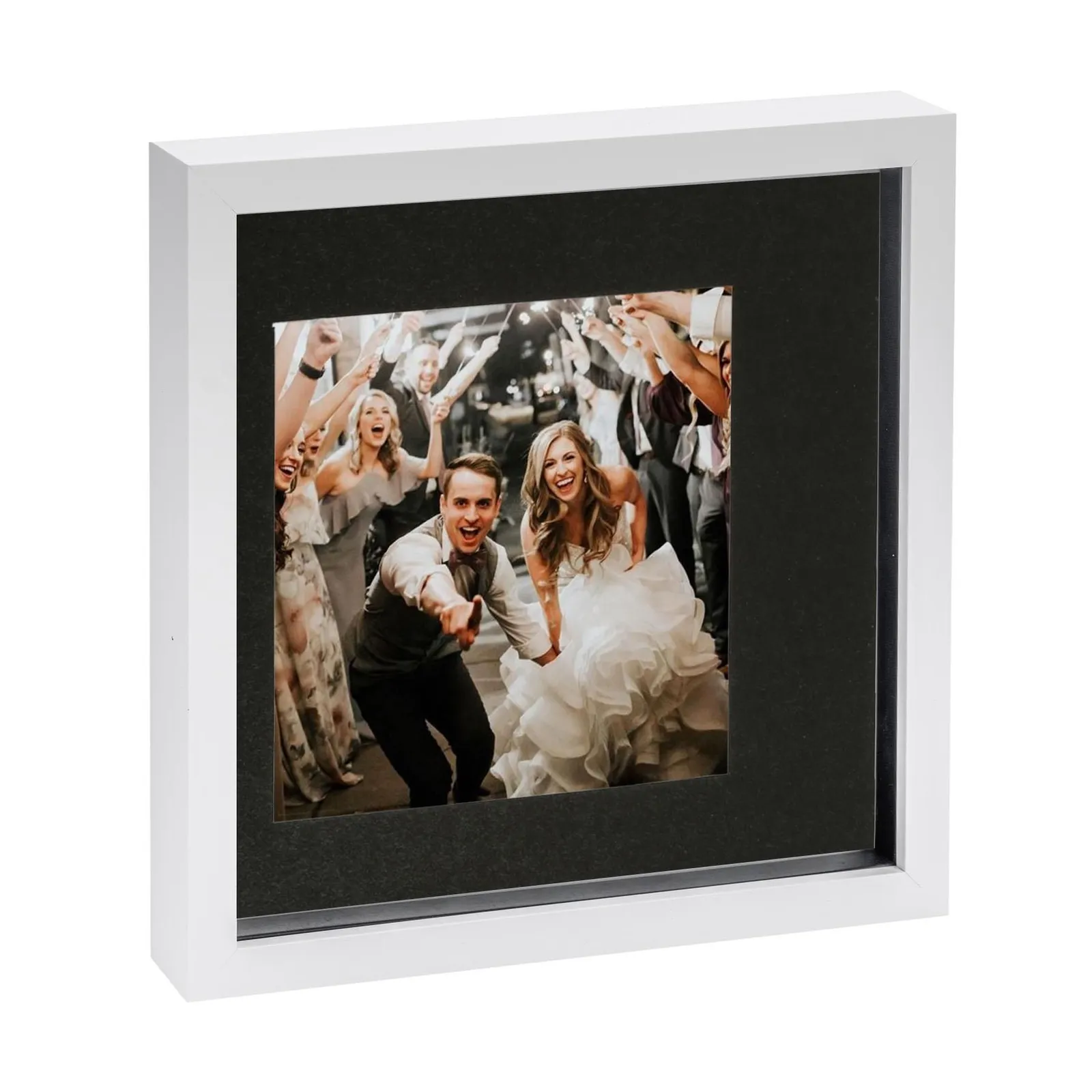 Nicola Spring 3D Box Photo Frame - 10 x 10" with 6 x 6" Mount - Grey Mount in White