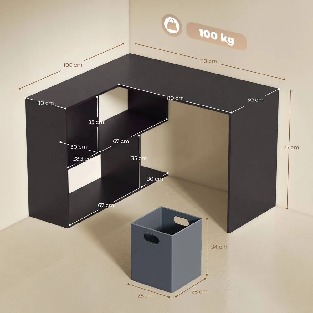 HOMCOM 110 cm L-Shaped Desk, Small Computer Desk with Fabric Drawer, Black 3