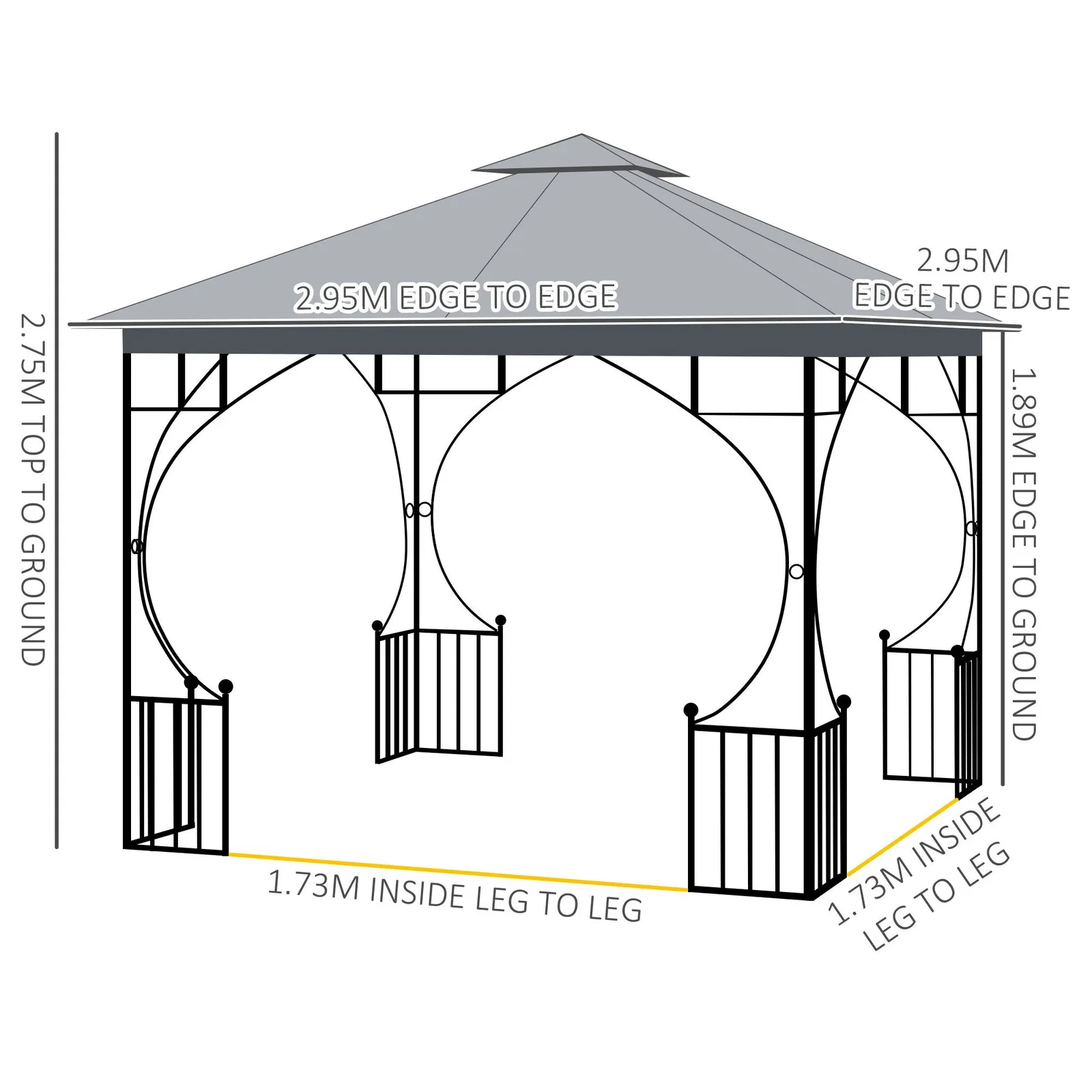 OUTSUNNY Gazebo Party Tent Canopy Sun Shade for Patio Garden 3x3(m) in Light Grey 3