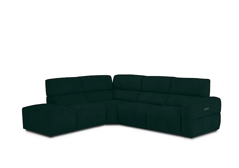 Cube Fabric Power Recliner Left Hand Facing Chaise End Sofa with Power Headrest - Bottle Green