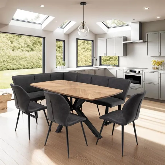 Hampton Dining Table with 3 Sheldon Faux Leather Dining Chairs and Corner Bench 2