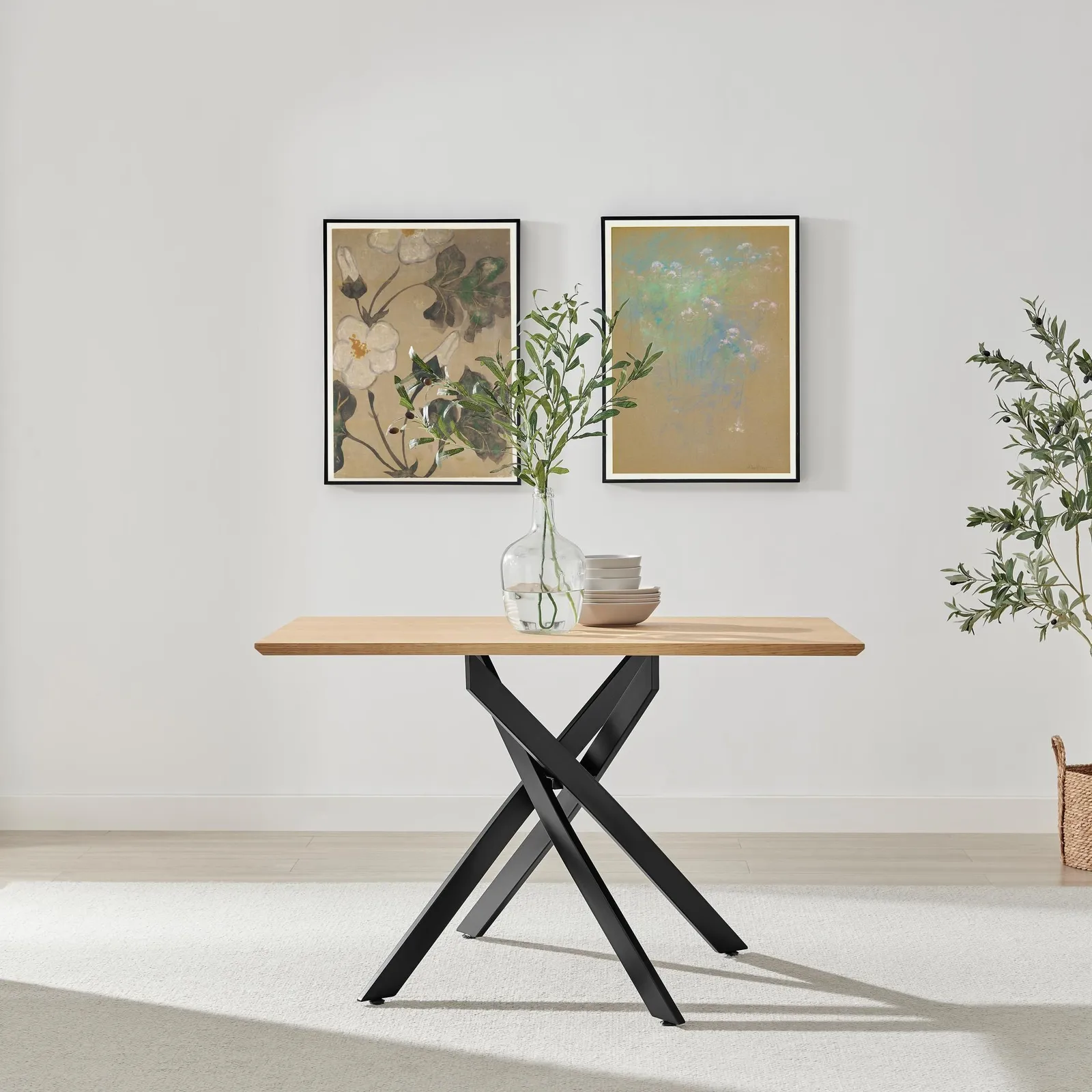 FurnitureboxUK Leonardo Oak Effect Dining Table & 4 Calla Black Velvet Chairs in Brown 3