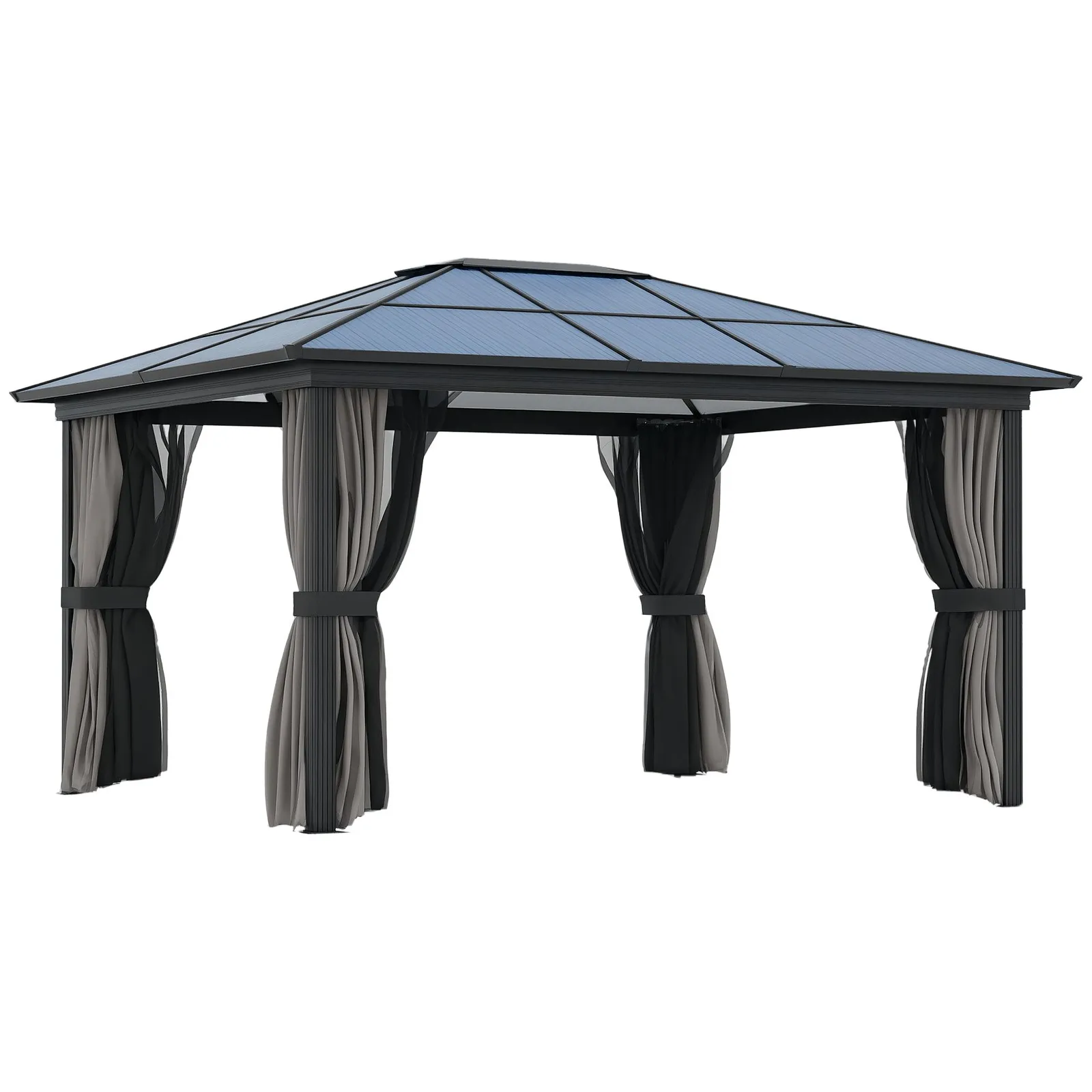 OUTSUNNY Hardtop Gazebo Canopy with Mosquito Netting & Curtains in Black 2