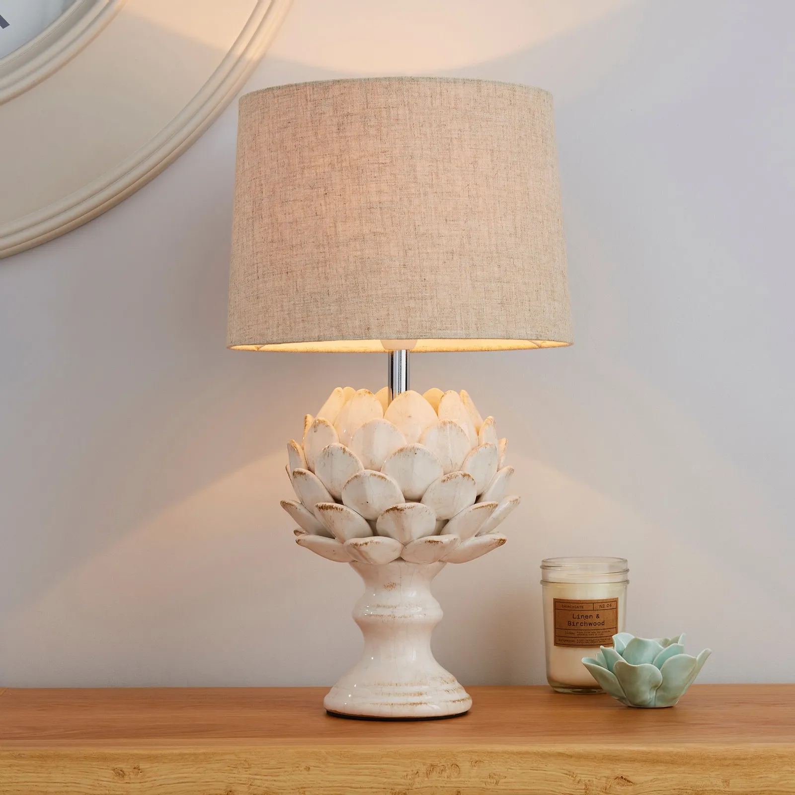 Dorma Brimstage Cream Artichoke and Linen Shade Table Lamp Cream