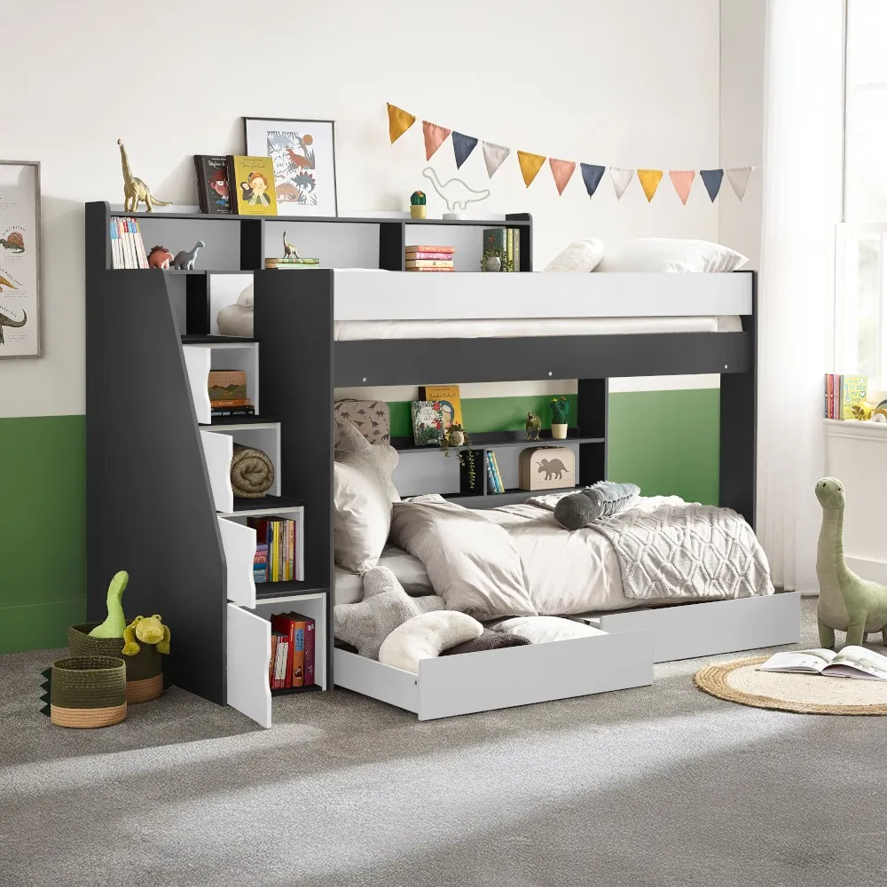 Tuscan - Single - Staircase Bunk Bed - Grey/White - Wooden - 3ft - Happy Beds 1