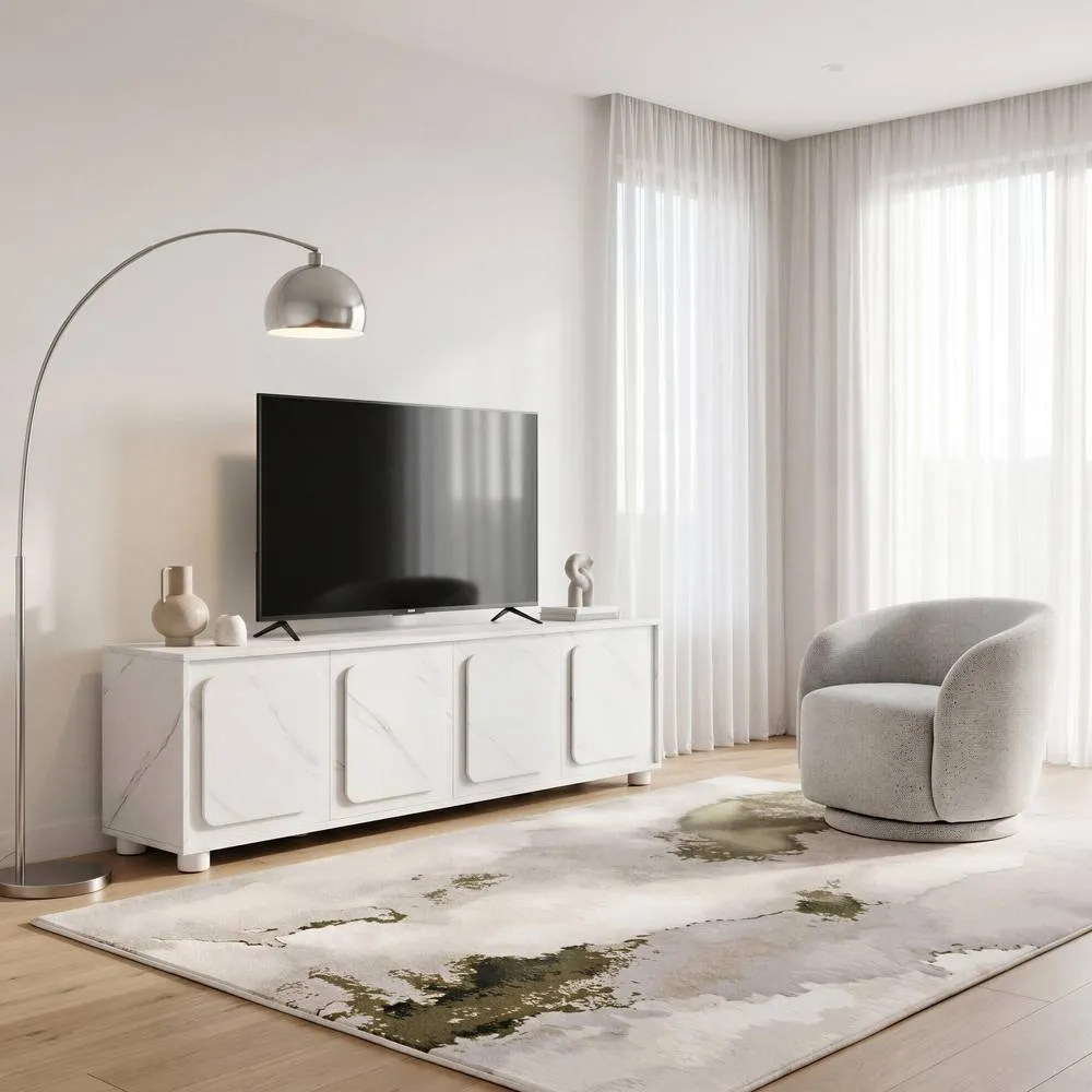 FurnitureboxUK Selene Marble Effect 4 Door Storage TV Stand in White