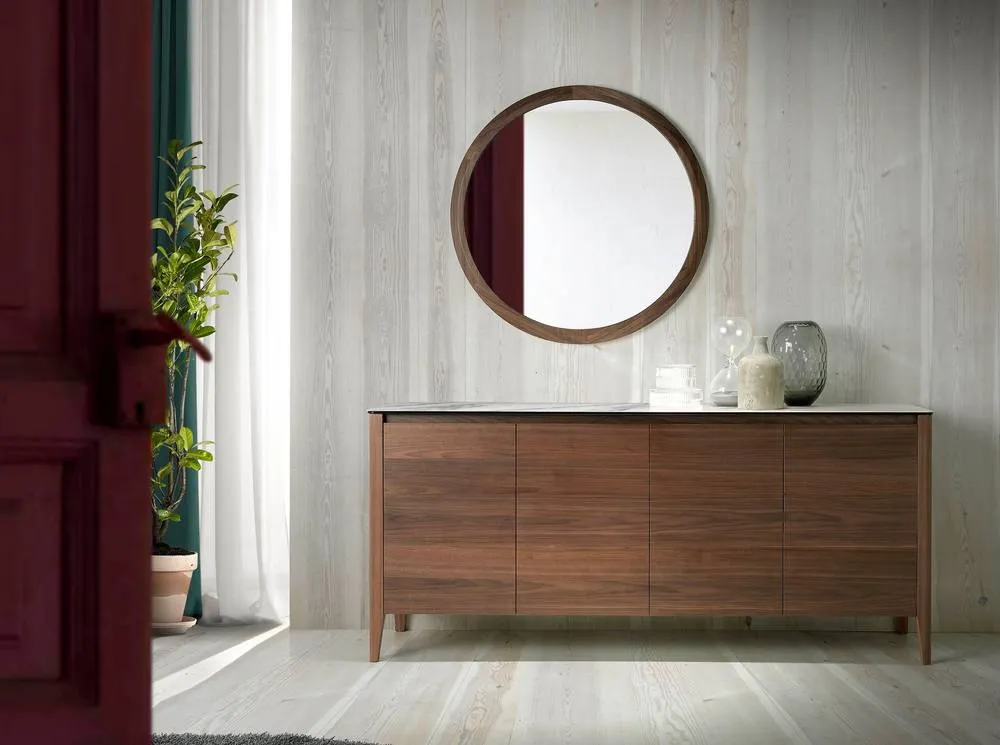 Angel Cerda Round Walnut-Coloured Wall Mirror 90 cm in Walnut 3