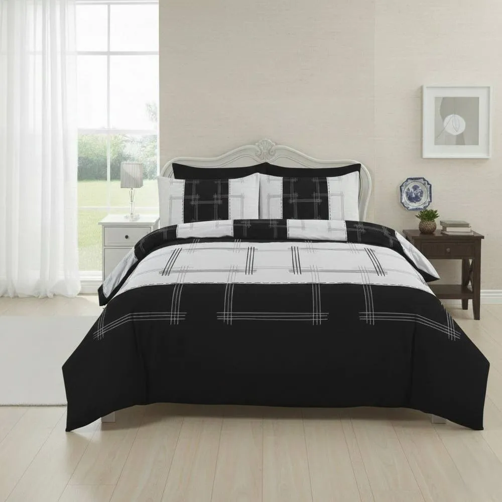 Snug City Patchwork Duvet Cover Set Vintage Style Bedding Matching Pillowcases in Black