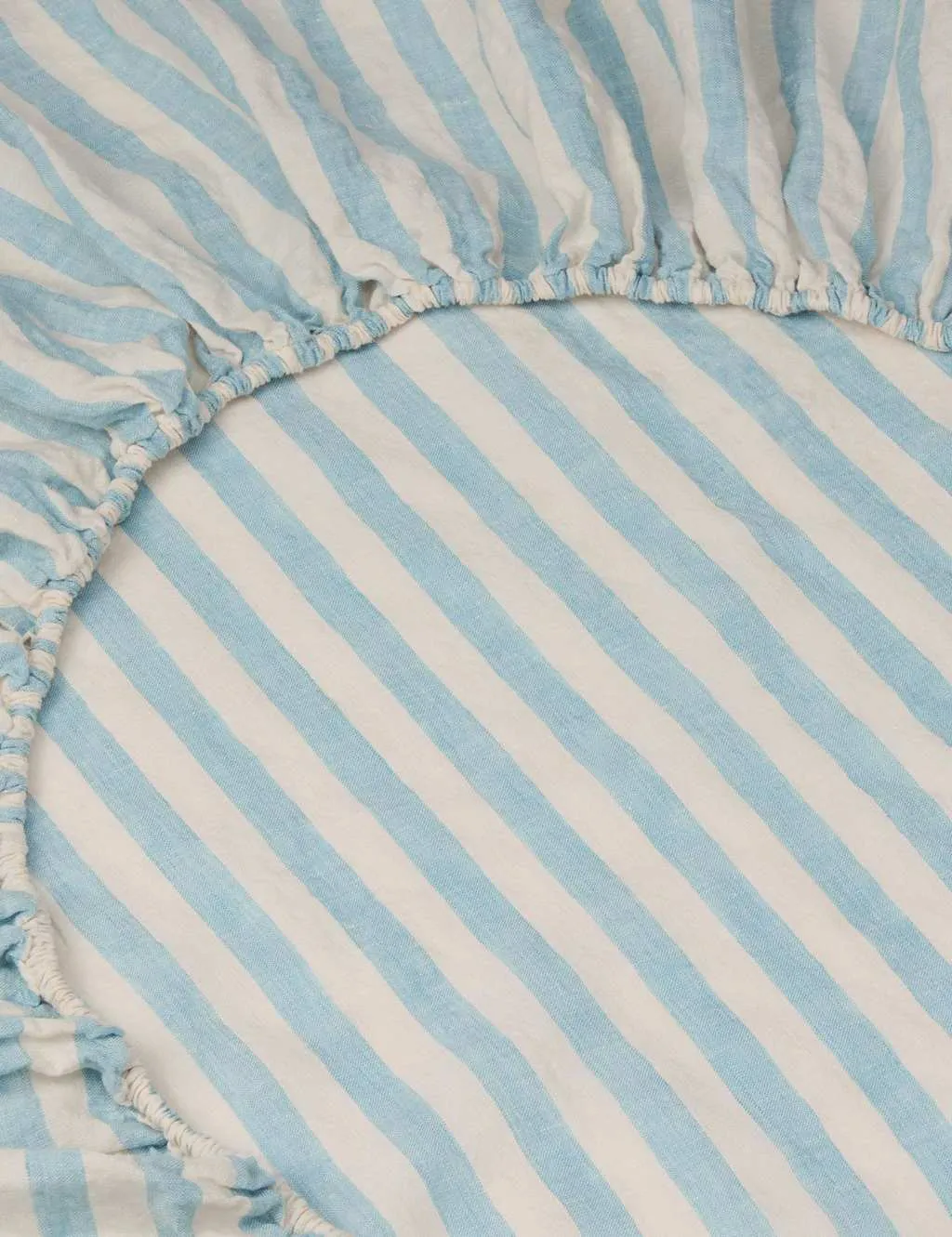 Piglet In Bed Pure Linen Pembroke Stripe Fitted Sheet Blue Mix