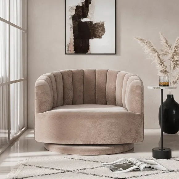 Elena Luxe Chenille Scalloped Swivel Chair