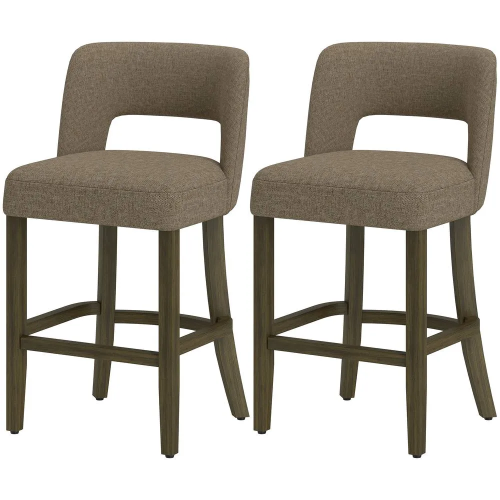 HOMCOM Bar Stools Set of 2 with Curved Backrest, Brown