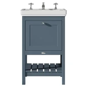 Bayswater Hartleigh Stiffkey Blue Traditional Freestanding Vanity Unit & 3 Tap Hole White Recessed Basin - 500mm
