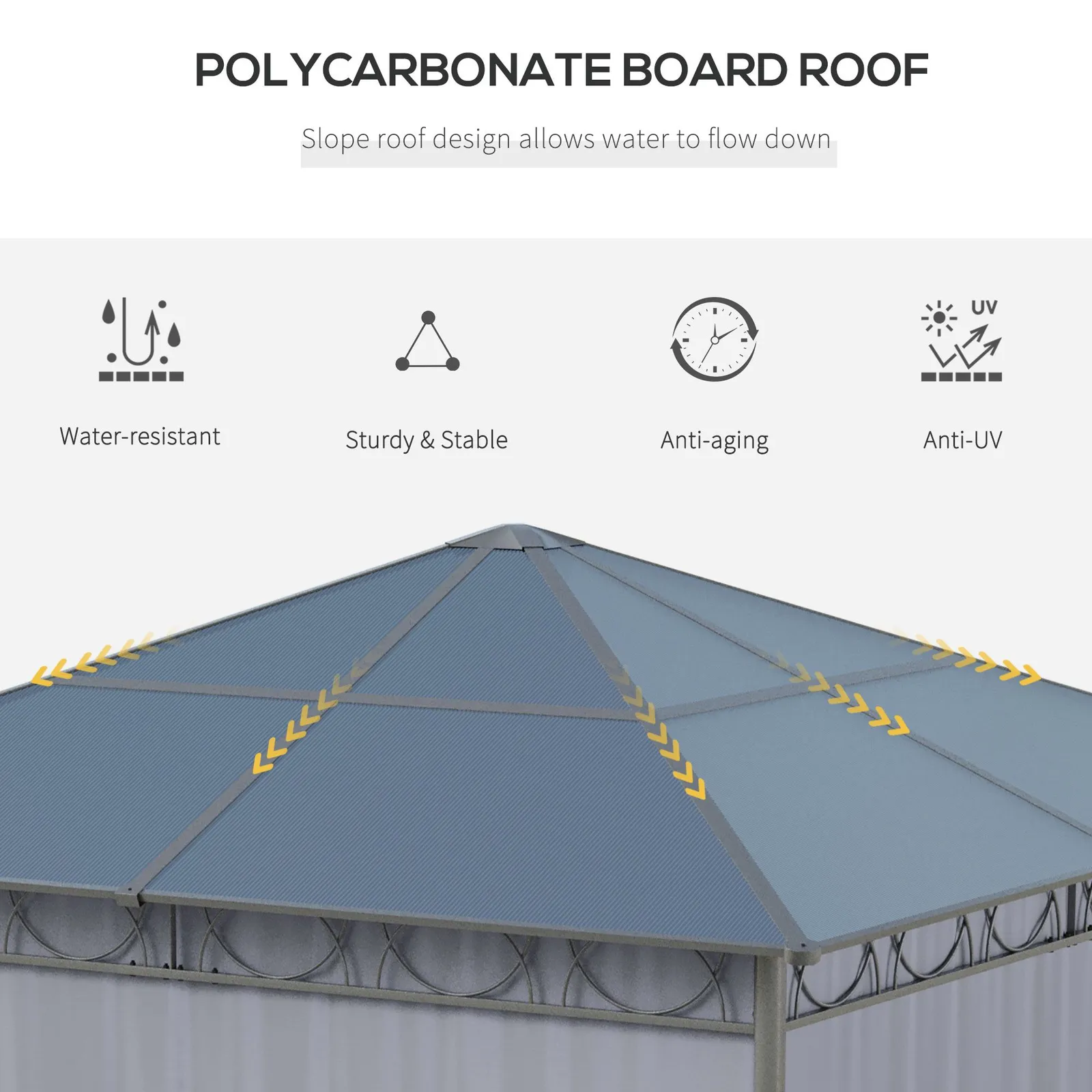 OUTSUNNY Hardtop Gazebo for Garden Party w/ Polycarbonate Curtains in Grey 4
