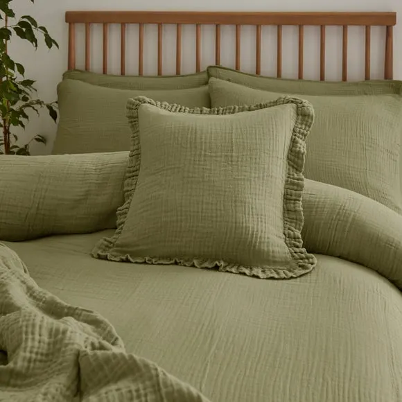 Cotton Muslin Frilled Cushion Cover