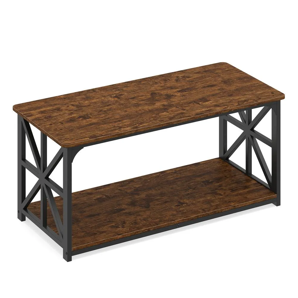 Costway Industrial Farmhouse Accent Table with Open Storage Shelf in Brown