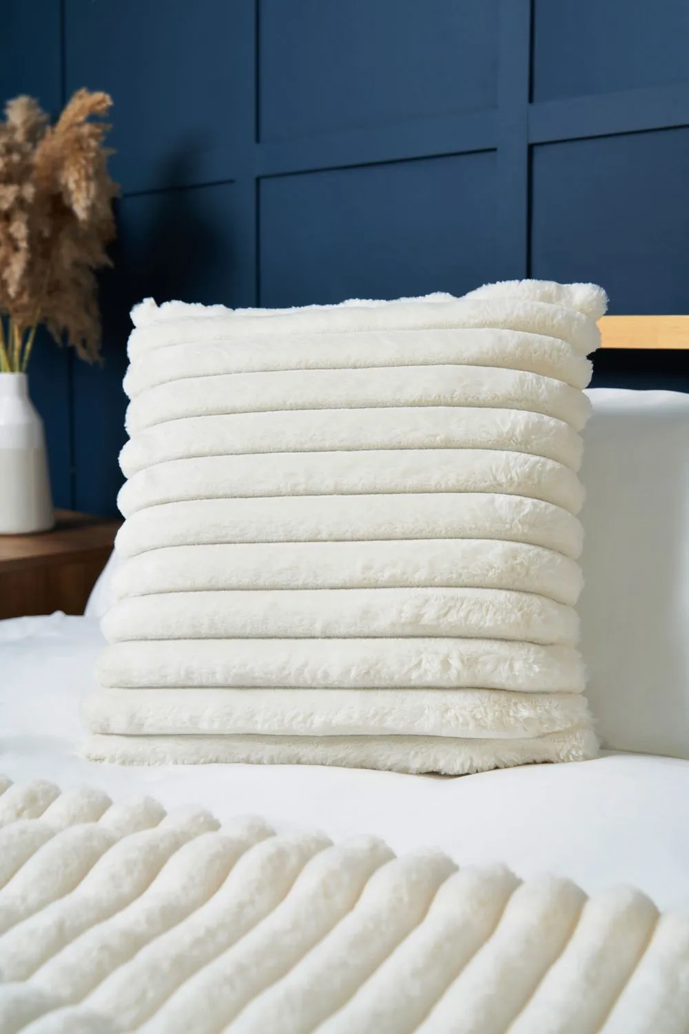 BHS Jumbo Cord with Plain Velvet Backing Cushion in Cream 1