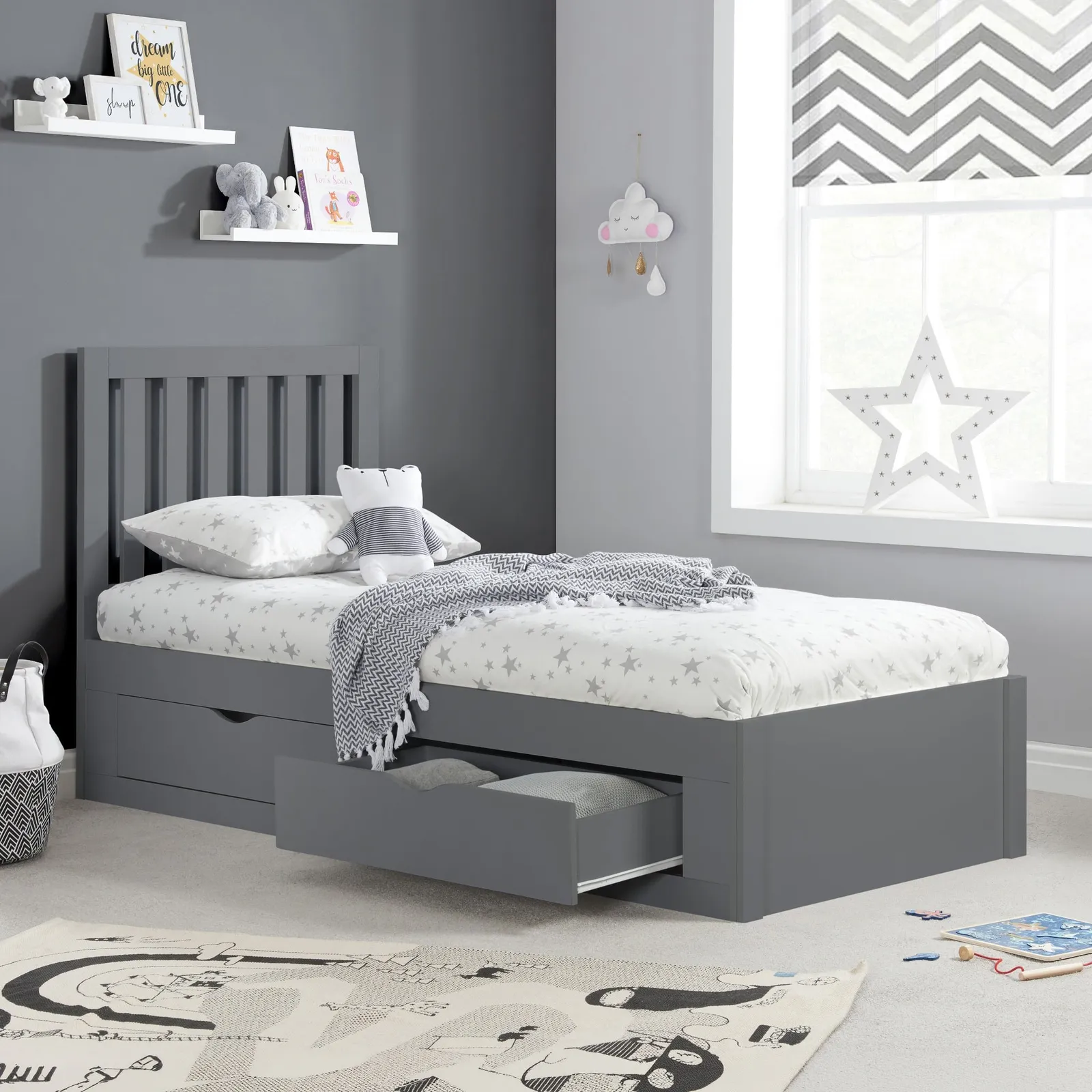 Appleby - Single - 4 Drawer Storage Bed - Grey - Wood - 3ft - Happy Beds 1
