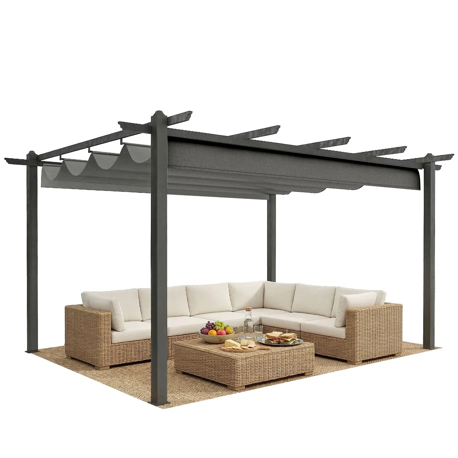 OUTSUNNY 4 x 3(m) Aluminium Pergola Gazebo Garden Shelter w/ Retractable Roof in Grey 2