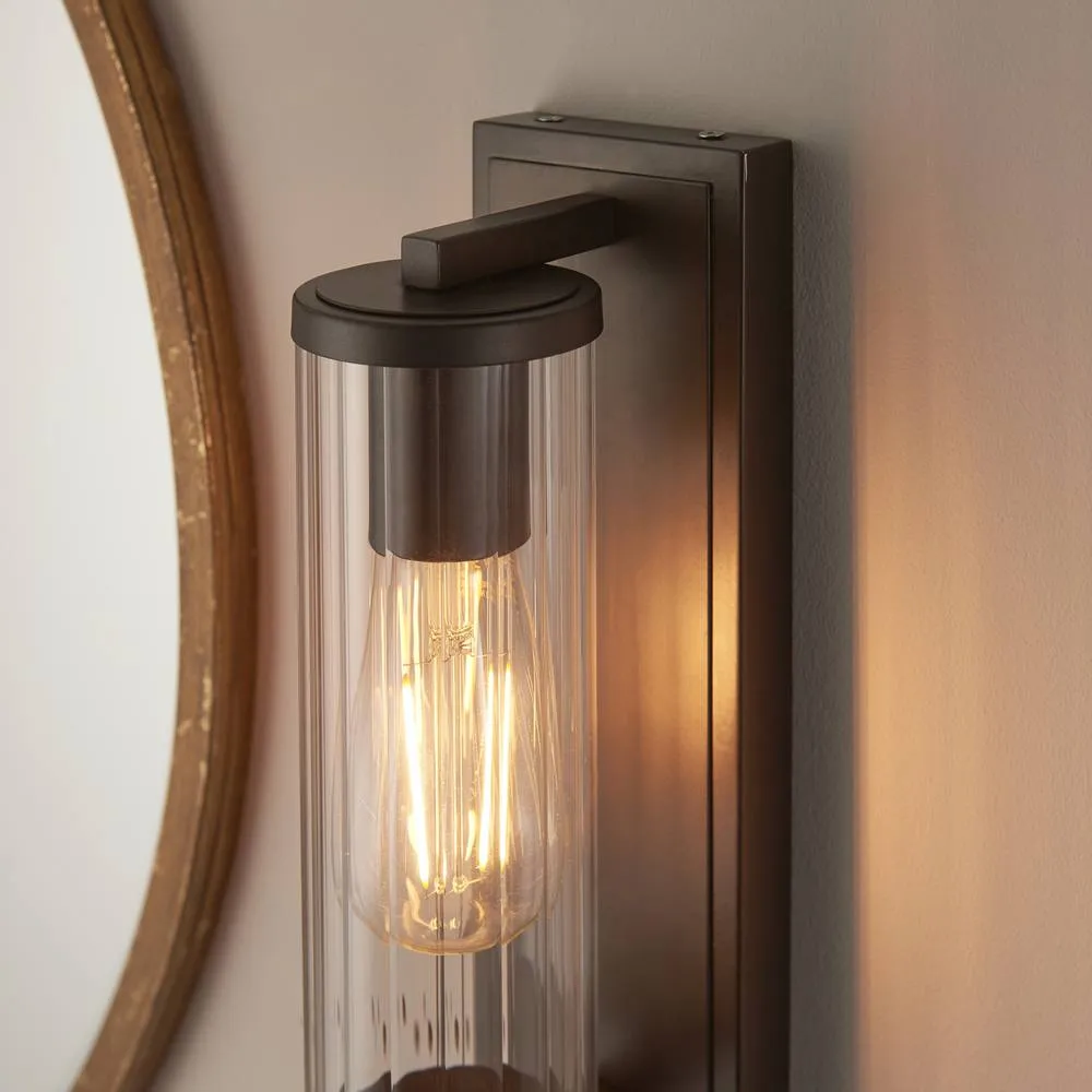 Netlighting Taylor Bathroom Wall Lamp Dark Bronze Clear Ribbed Glass in Brown 4