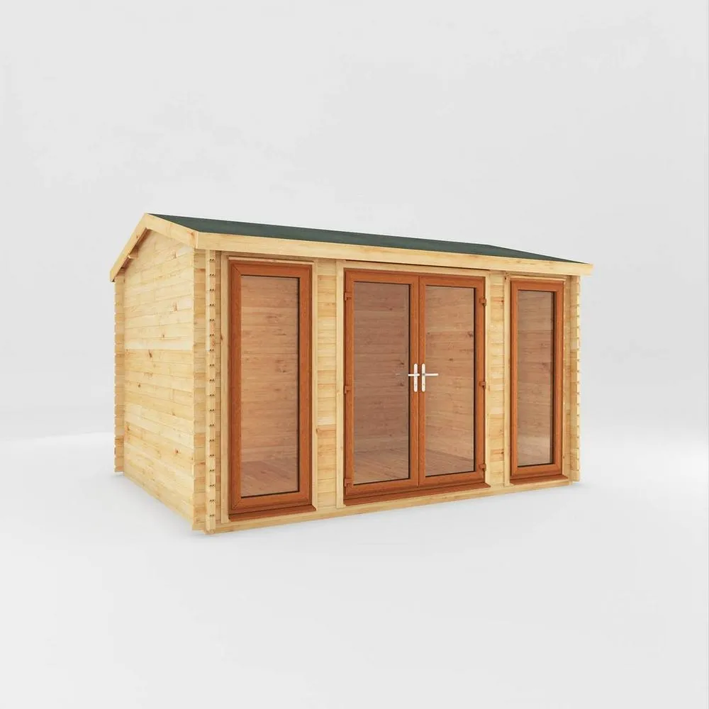 Mercia 4 x 3 m Home Office Studio Log Cabin - 44 mm - UPVC Windows & Door in Light Brown