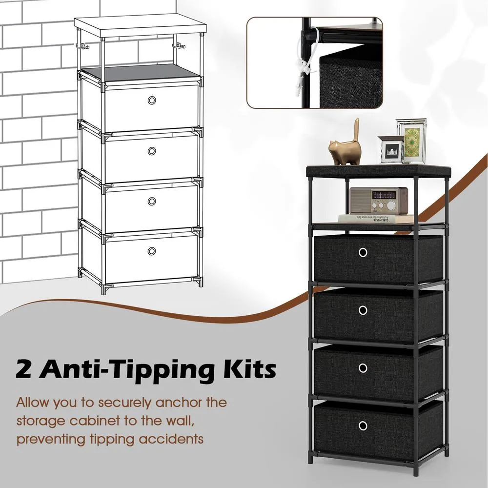 Costway Fabric Storage Tower Industrial Organizer Unit with 4 Drawers-Black in Black 6