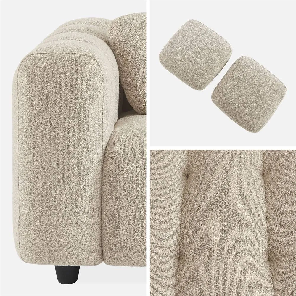 sweeek 3-seater Sofa Upholstered In Textured Boucle Fabric in Beige 4