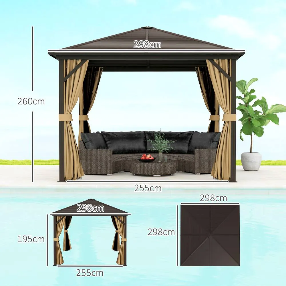 OUTSUNNY 3x3(m) Hardtop Gazebo Outdoor Shelter with Aluminium Frame in Brown 3