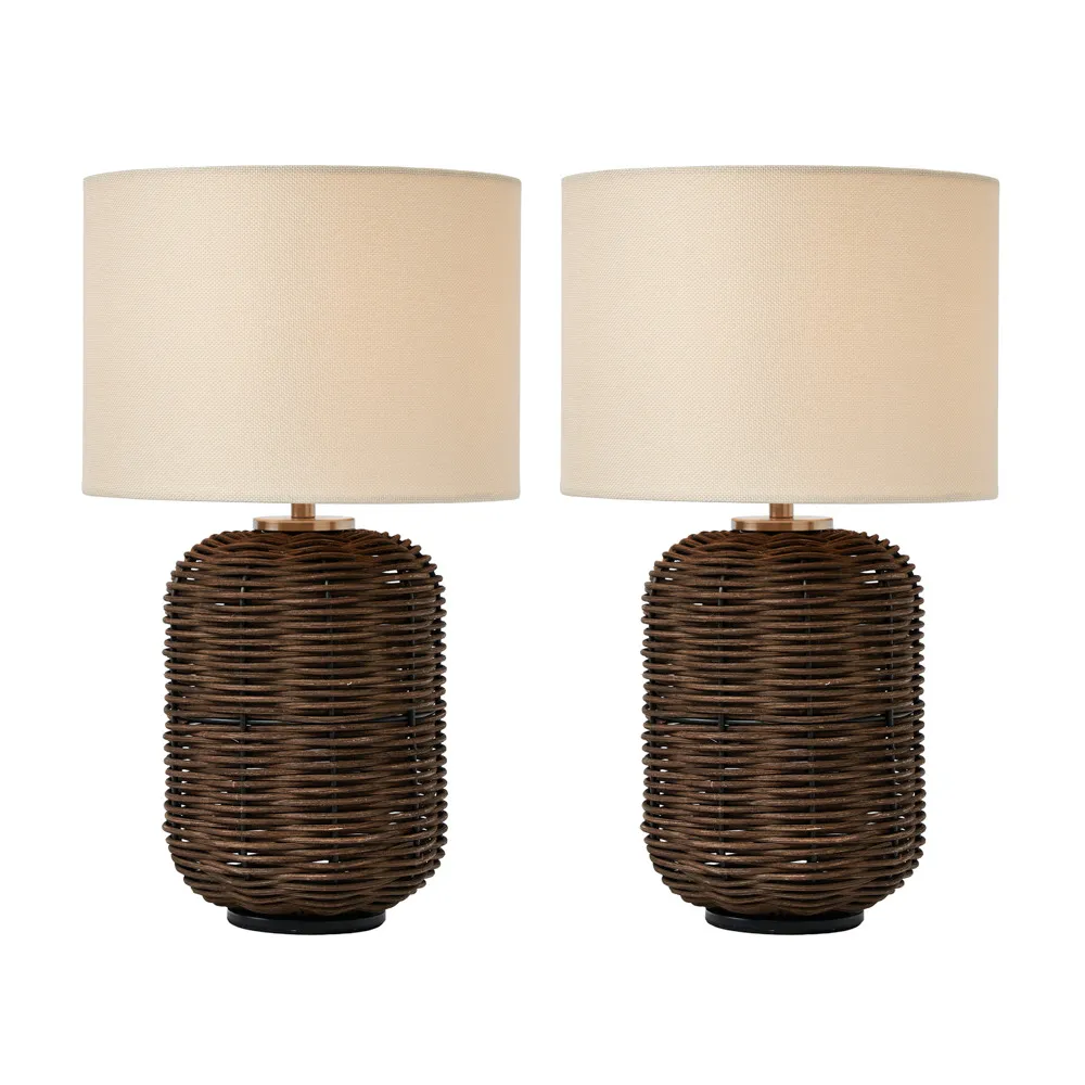 2 Pack of Garvey Rattan Table Lamps, Walnut
