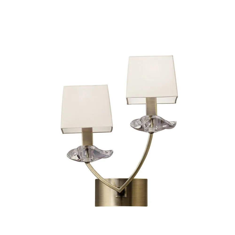 Netlighting Akira Wall Lamp Switched 2 Light E14 Antique Brass With Cream Shades in Gold