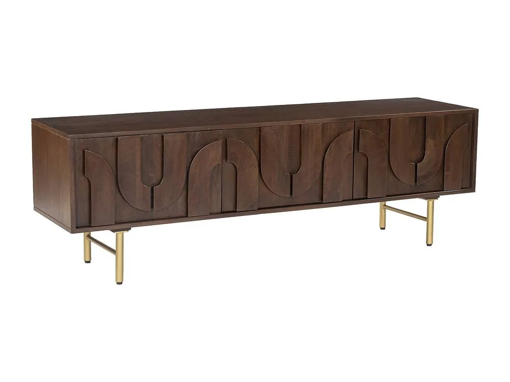 Vente-unique TV Stand With 3 Doors In Mango Wood & Black Metal - Dark Natural in Walnut 5