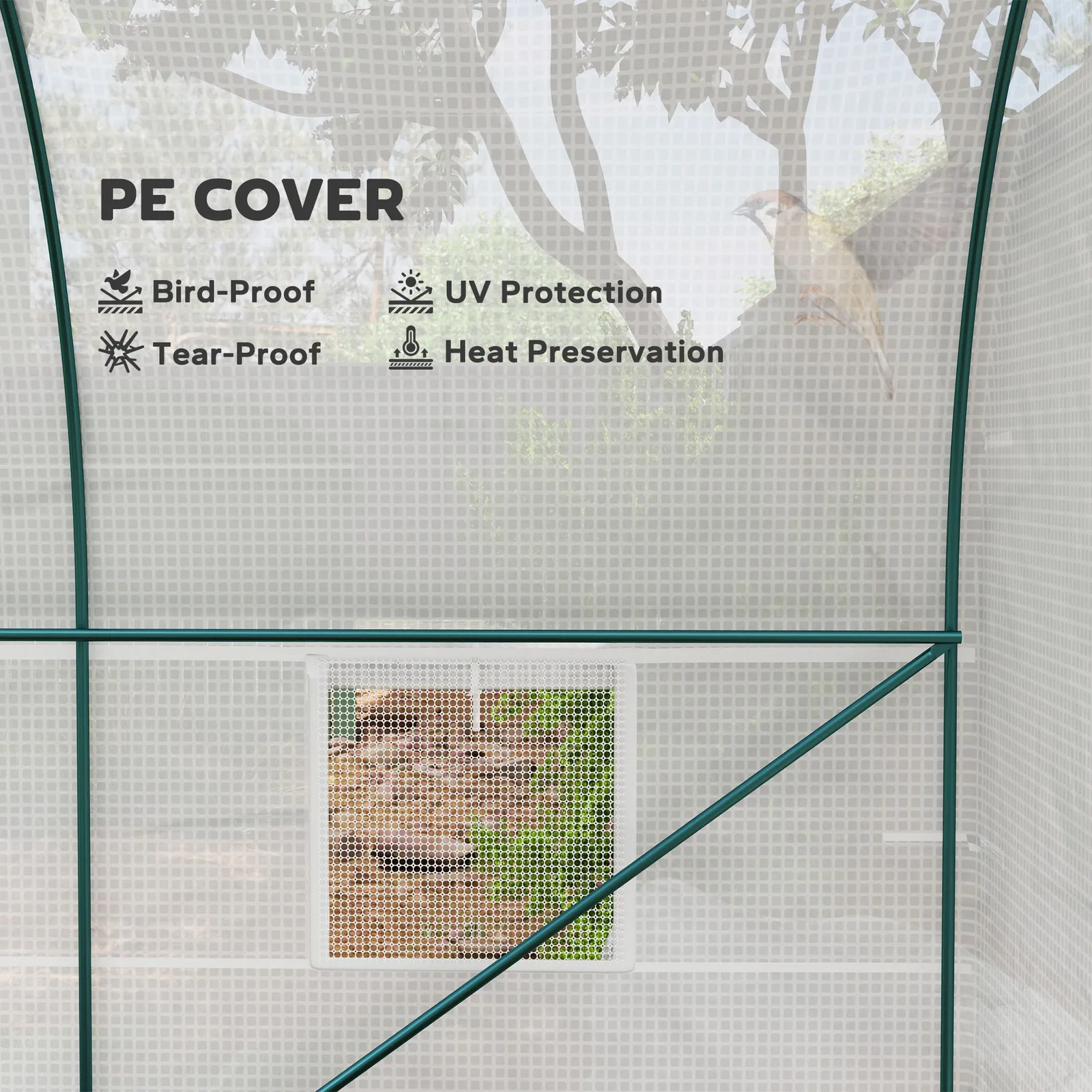 OUTSUNNY Polytunnel Greenhouse Roll Up Door Windows Outdoor Grow House 2x2.5m in White 4