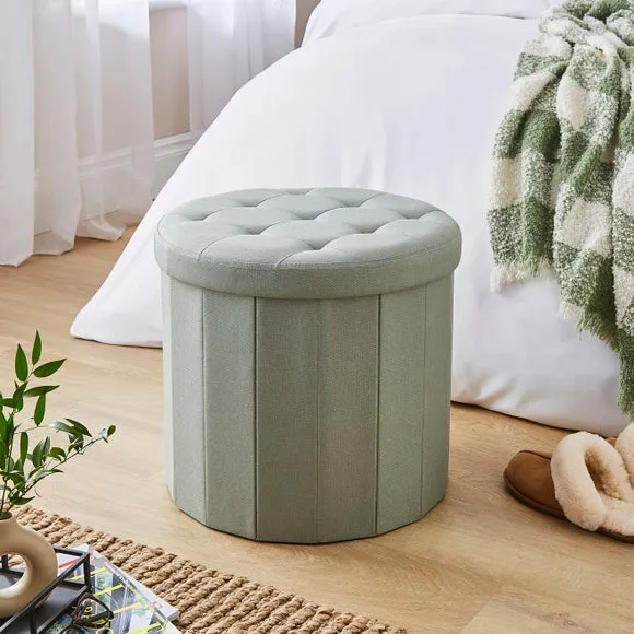 Faux Linen Round Ottoman 1