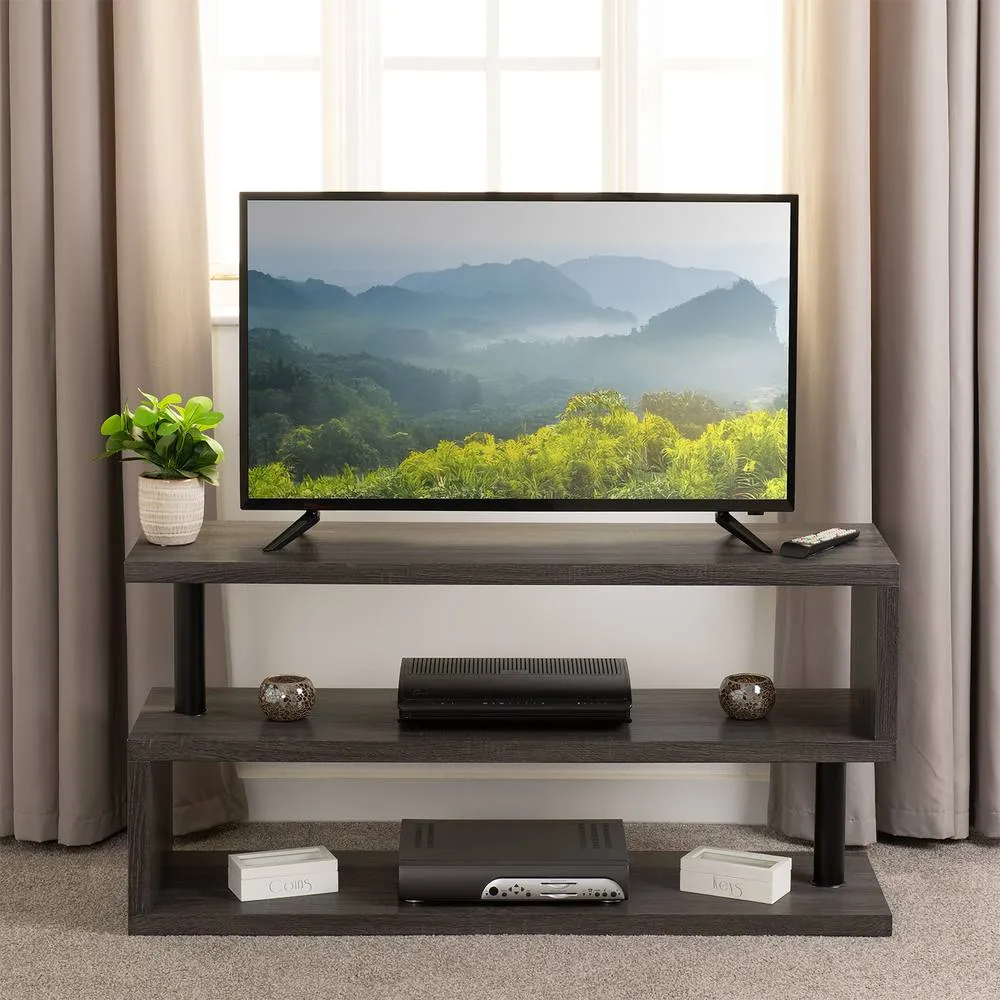 Seconique Quebec TV Stand Black Wood Grain/Black in Dark Grey