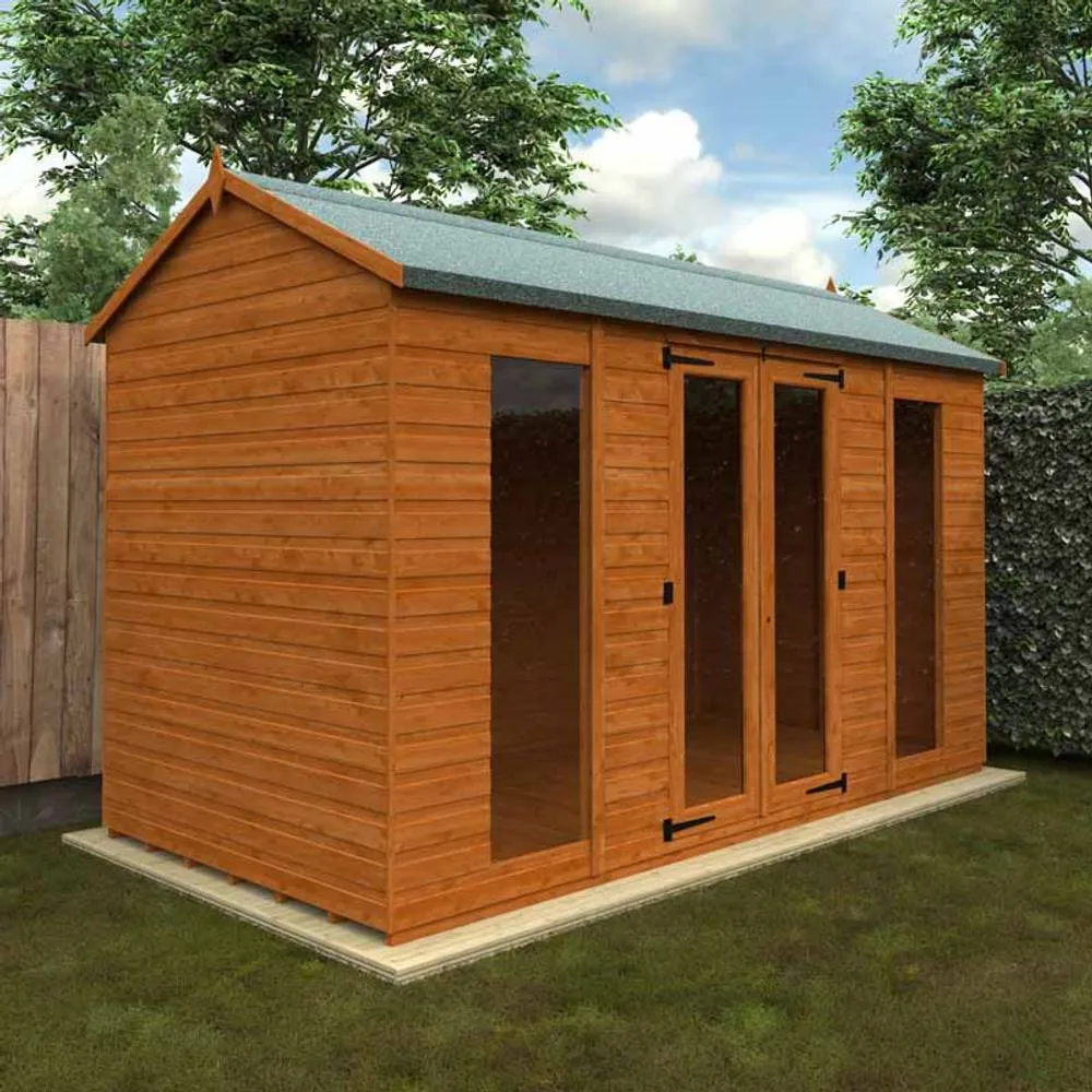 Buttercup Farm 12x6 Feet Full Pane Workman Apex 12mm Shed - Solid Wood/Softwood/Pine in Burnt Orange 2