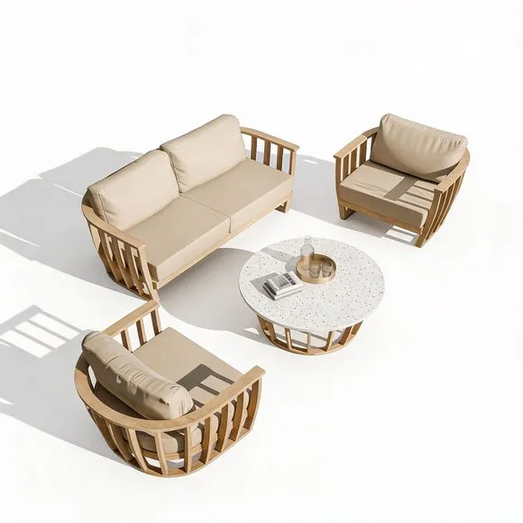 Lucca 5 Seater Wood Lounging Set With Coffee Table 2