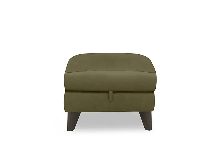 Dreamer Leather Storage Footstool - Olive Green