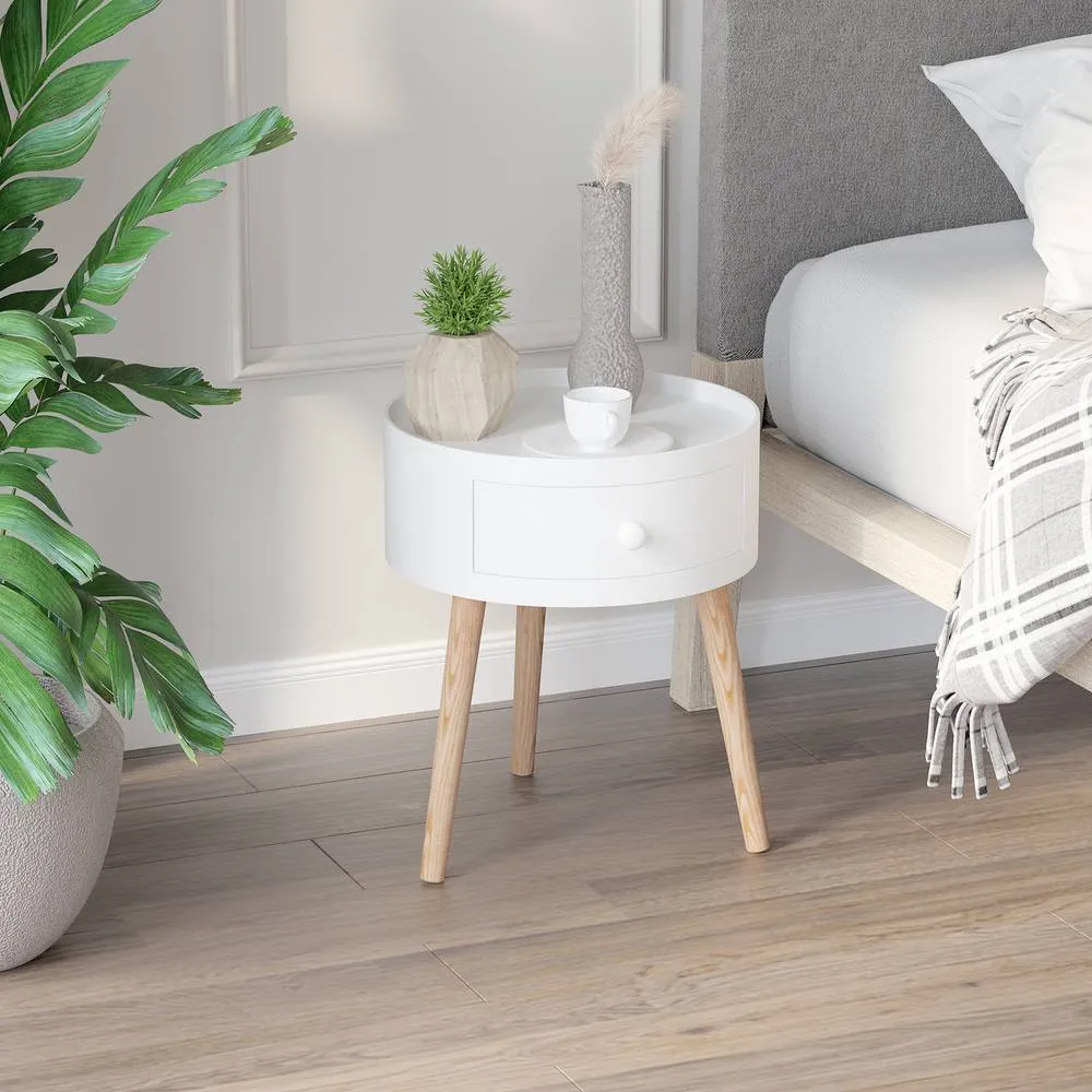 HOMCOM Coffee Table Furniture Bedroom Round Corner Drawer Storage Unit in White
