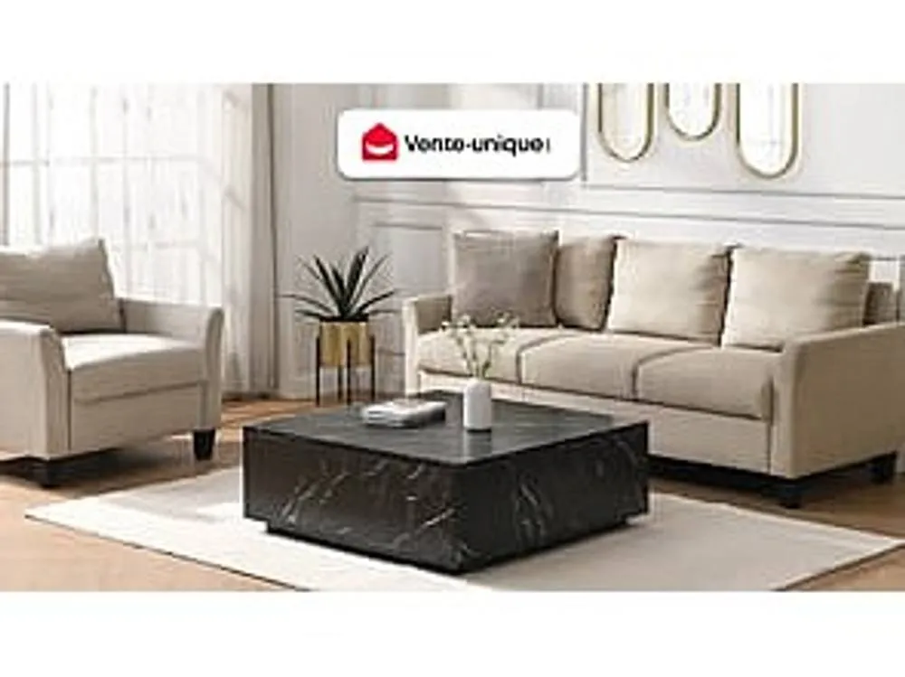 Vente-unique Coffee Table With 2 Drawers In MDF - Black Marble Effect - ANTRIM 4